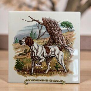 Vintage Wall Decorative Tile American Pointer Dog Hanging Plaque Hand Decorated